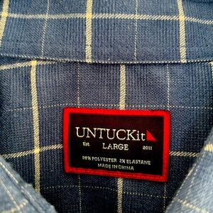 UNTUCKIT slate blue and white plaid shirt